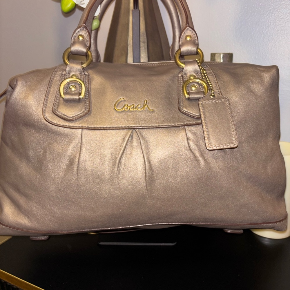 Coach Ashley Metallic Bronze Satchel- Matching Wristlet In Closet.